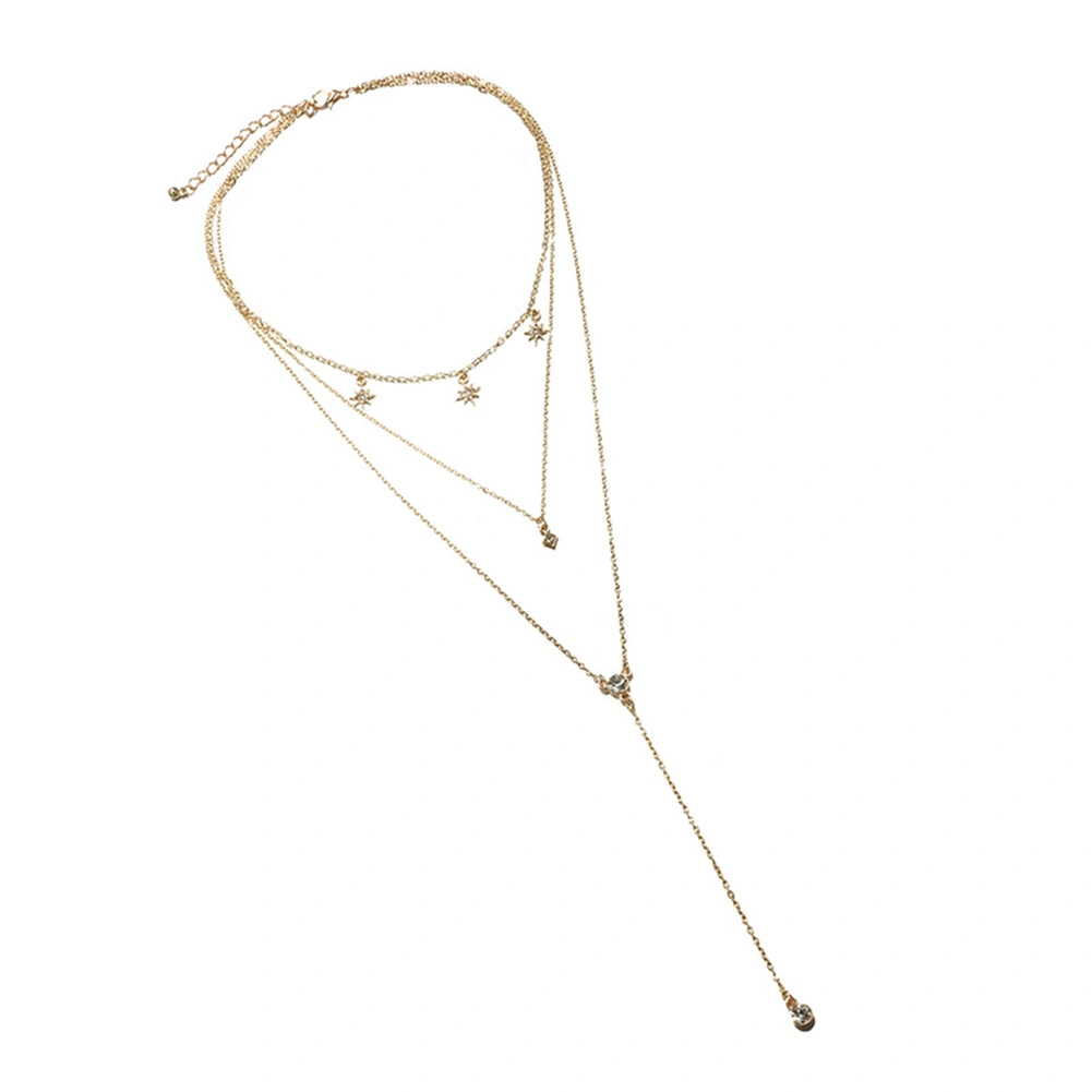 Female Simple Multilayer Necklace, Long Link Chain Party Star Necklace