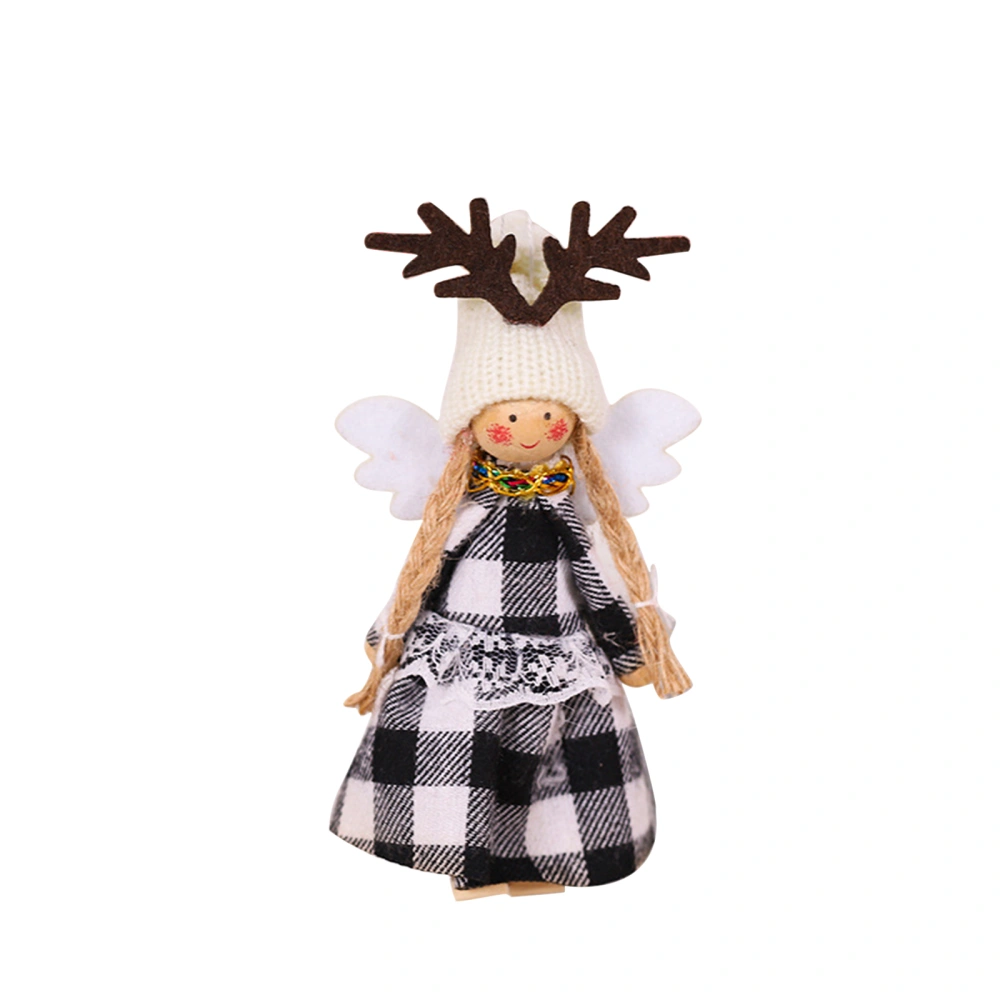 Christmas Tree Pendant Cloth Doll, Winged Girl Angel with Knitted Hat Elk Horns