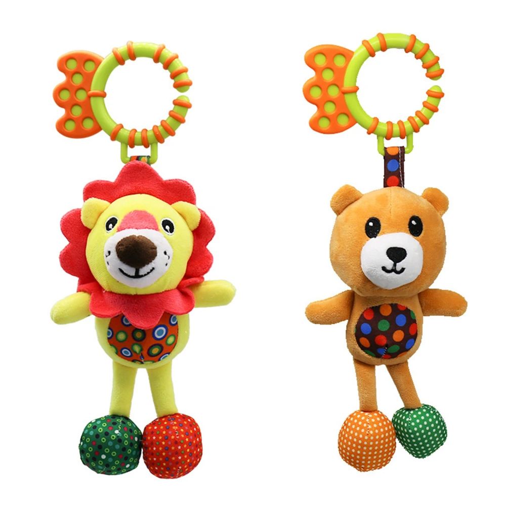 Baby Teether Pain Relief, Lion Bear Filled Cotton Cartoon Hanging Doll