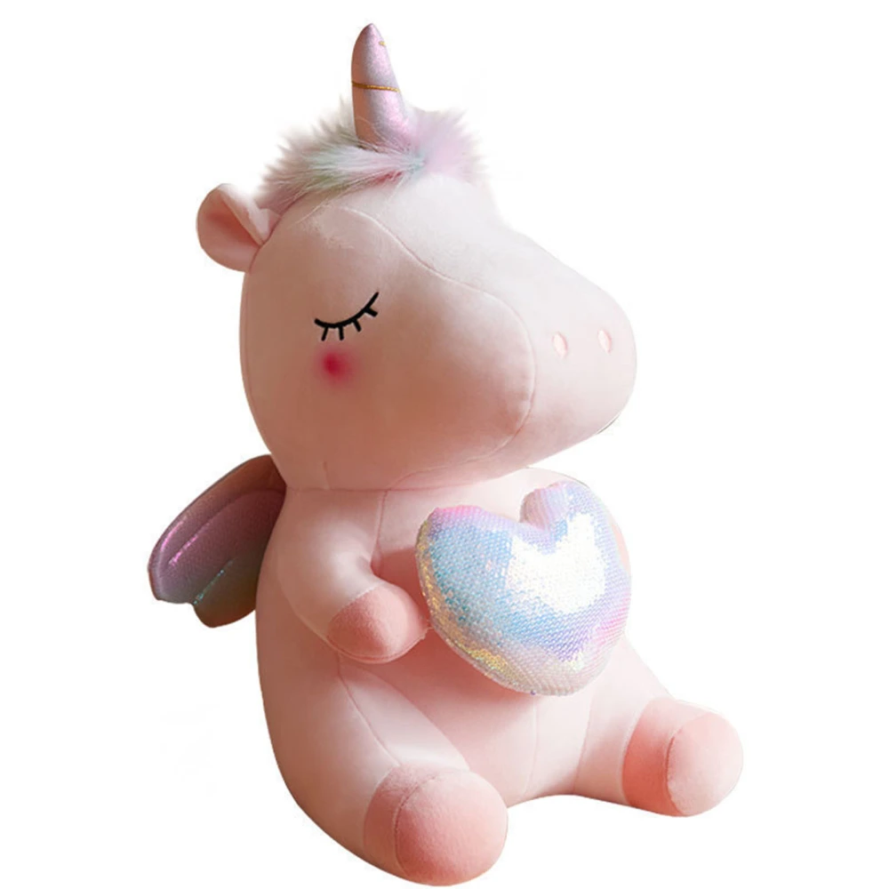 Unicorn Plush Doll with Heart Shape Sequin Lovely Decoration