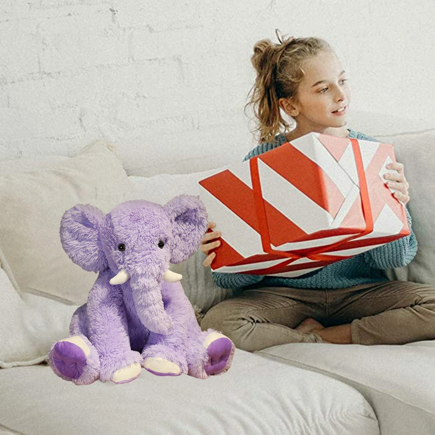 Plush Elephant Toys, Soft Fluffy Cartoon Animal Stuffed Toy Pillow