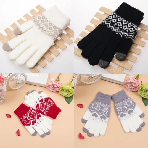 Unisex Winter Touch Screen Gloves Christmas Snowflake Full/Half Finger Mitts