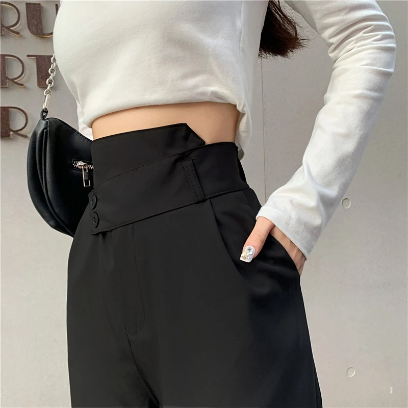 Women High Waist Wide-leg Pants, Solid Color Loose Style Trousers