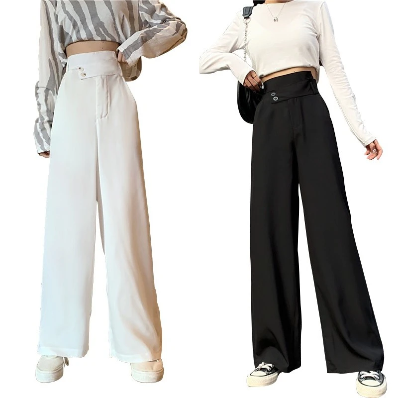 Women High Waist Wide-leg Pants, Solid Color Loose Style Trousers