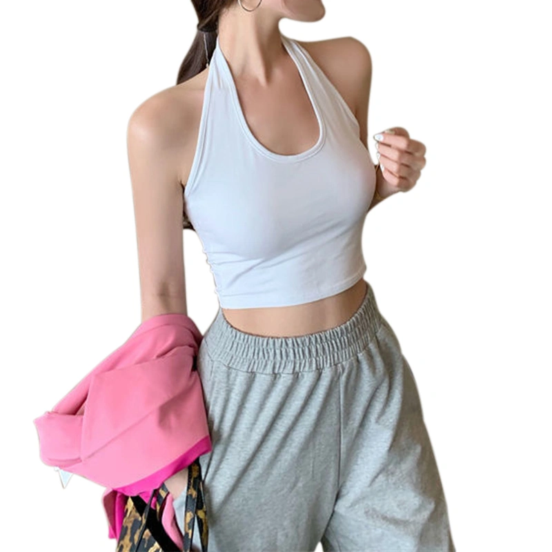 Women’s Summer Fashion Solid Color U-neck Exposed Navel Halter Vest