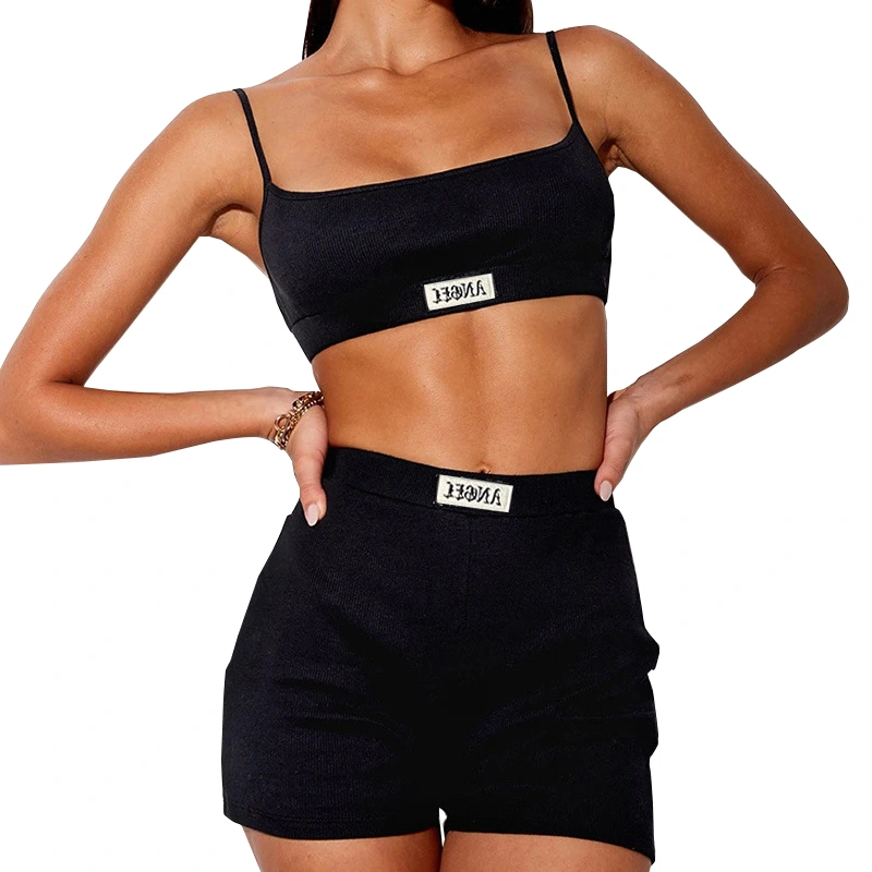 Women Outfit, Lapel Spaghetti Straps Crop Tops + High-Waist Shorts