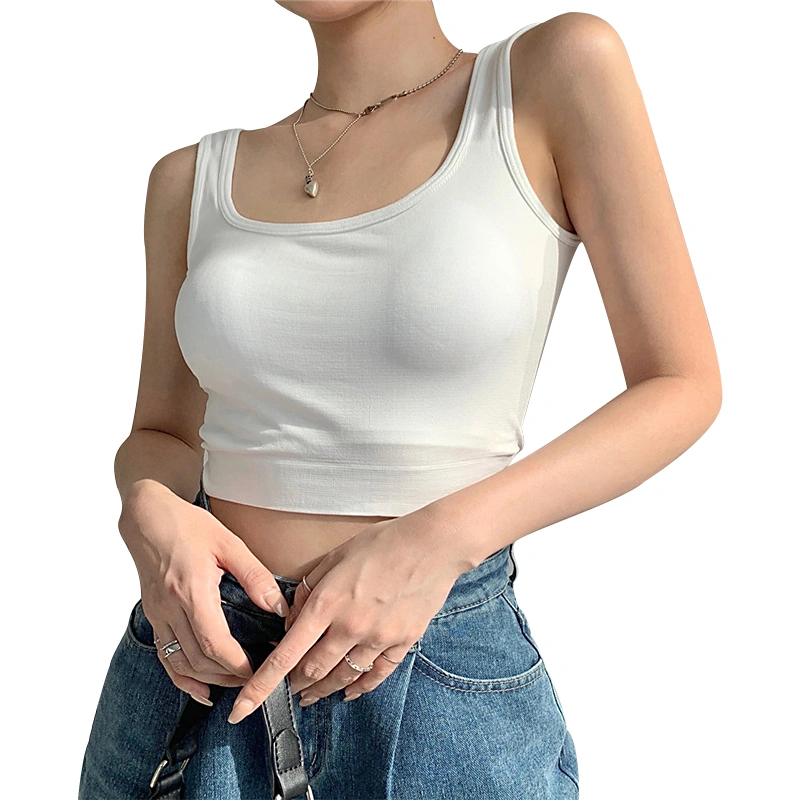 Women Vest Cup Detachable Wrap Chest Shirt Square Neck Summer Tops