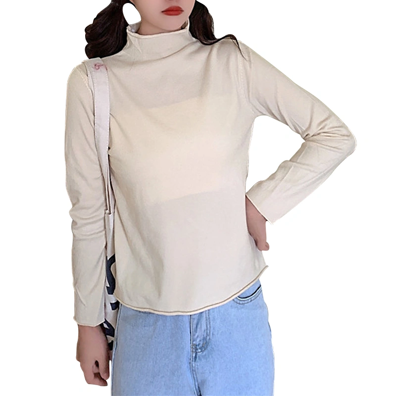 Women's T-shirt, Solid Color Half High Neck Slim Bottoming Tops