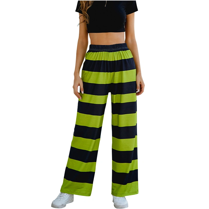 Women Wide Leg Pants, Mid Waist Striped Loose Casual Trousers 