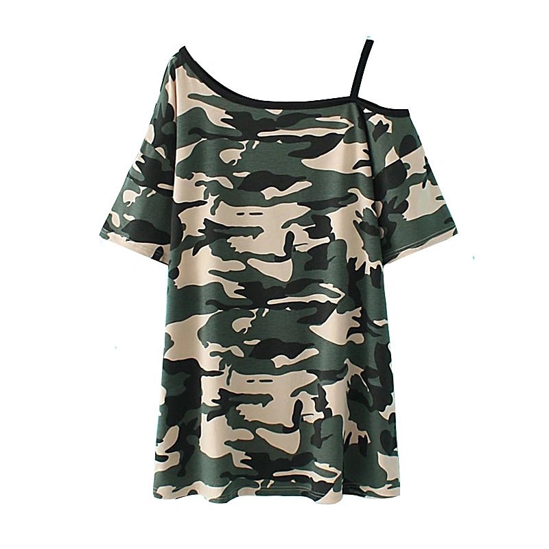 Women’s Fashion Camouflage Off-shoulder Short Sleeve Straight Dress