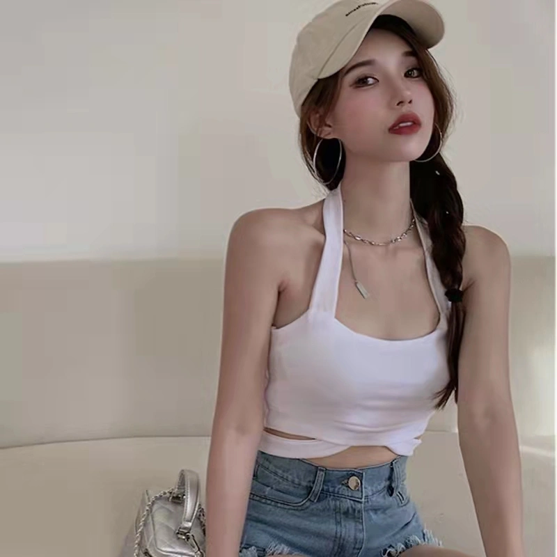 Female Camisole, Solid Color Halter Neck Close-Fitting Vest Crop Tops