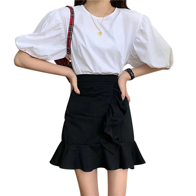 Women’s Fashion Solid Color High Waist Ruffles A-line Short Skirt