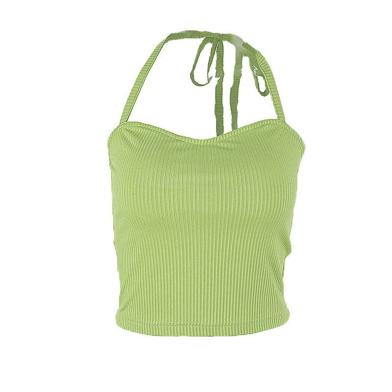 Women Casual Tank Tops, Solid Backless Slim-Fit Bandage Halter Tops