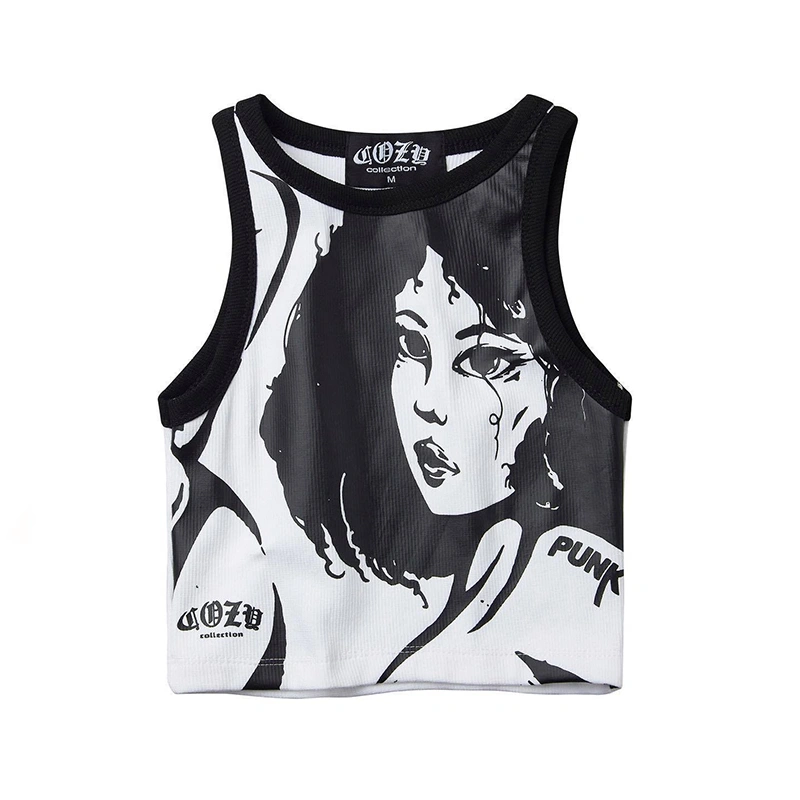 Women's Crew Neck Sleeveless Anime Portrait Print Slim Fit Tank Tops