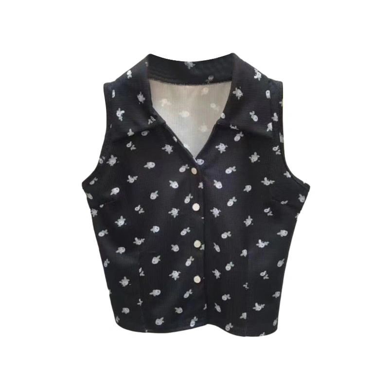 Women Vest Sleeveless Lapel Floral Knitting Buttons Casual Tops 