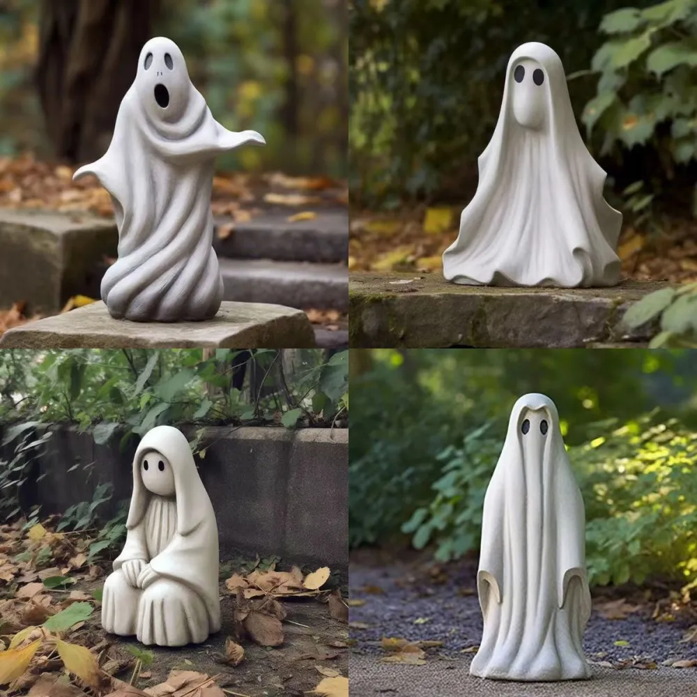 Halloween Outdoor Garden White Ghost Statue Cute Ghost Garden Decoration Resin Crafts