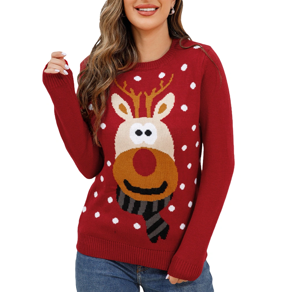 Women's Christmas Sweaters Cute Elk Print Long Sleeve Pullovers