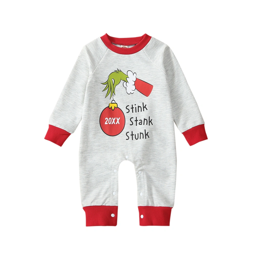 Toddler Sweatshirt Rompers Christmas Elf Print Long Sleeve Jumpsuit