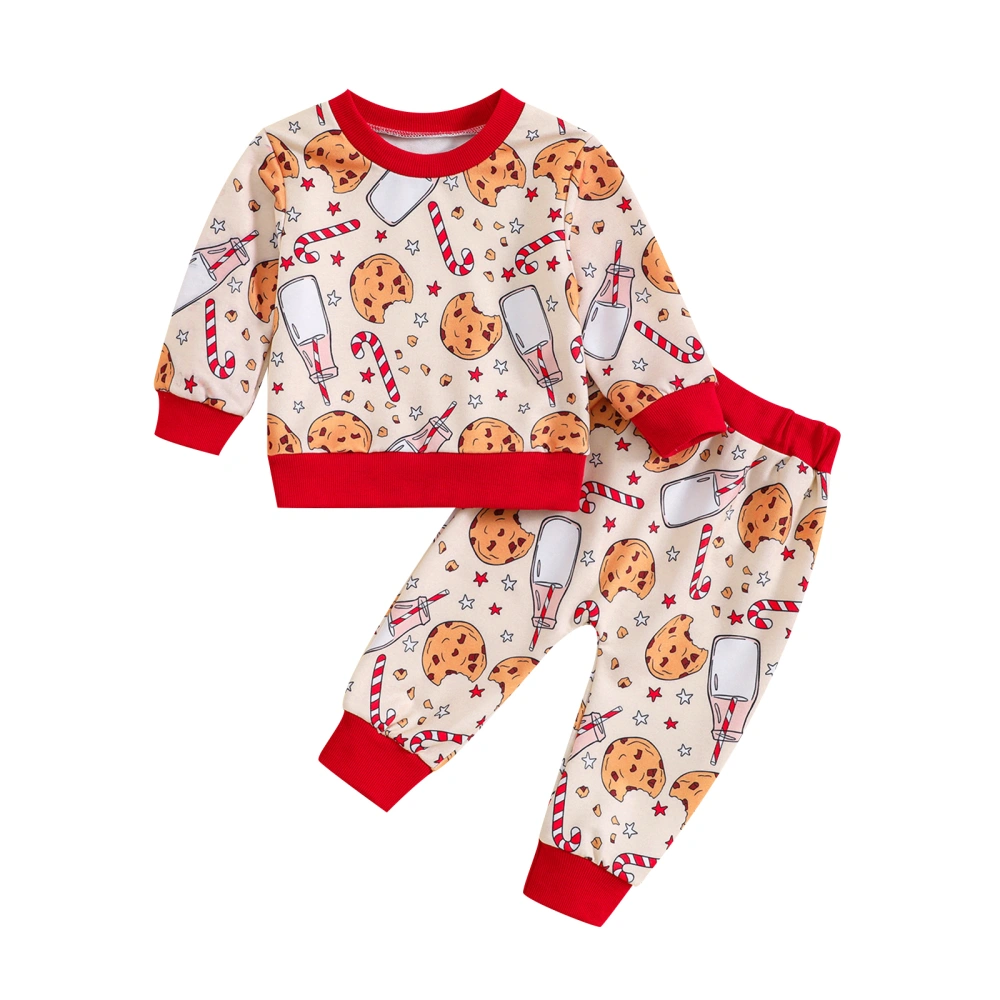 Toddler Boys Girls Christmas Outfits Cookie Print Sweatshirts Pants