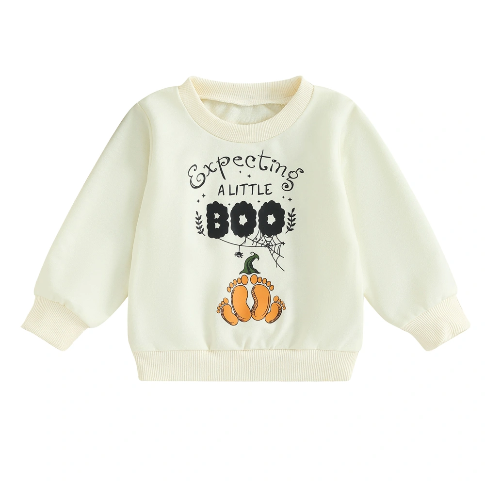 Girls Halloween Long Sleeve Letter Footprint Print Pullover Tops