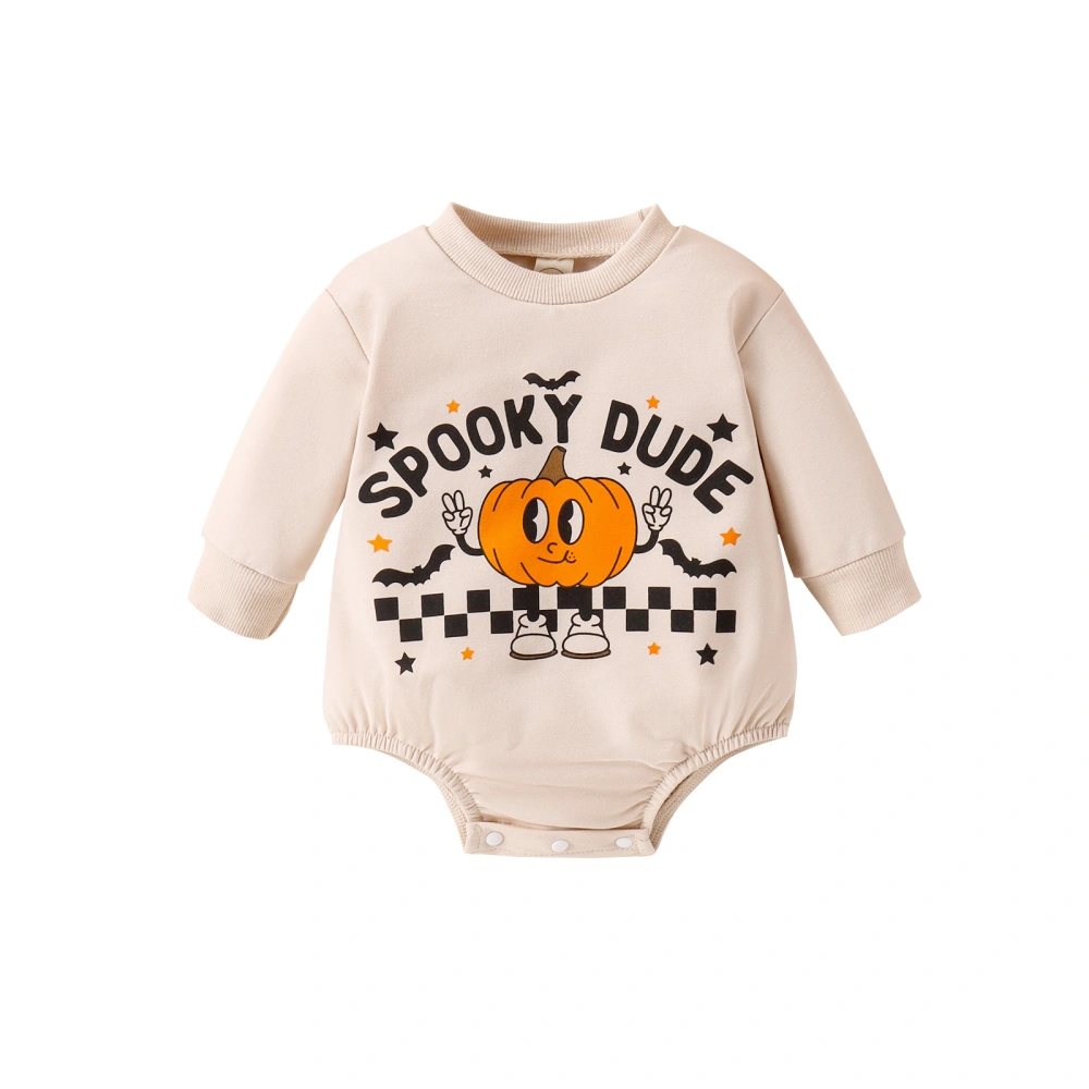 Baby Halloween Bubble Romper Long Sleeve Pumpkin Print Bodysuit