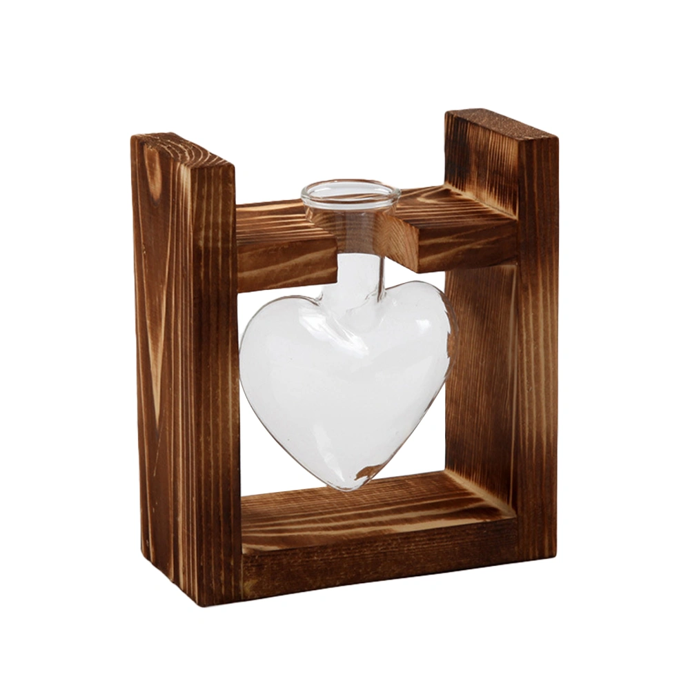 Hydroponic Glass Vase Retro Desktop Terrarium Planter with Wood Stand