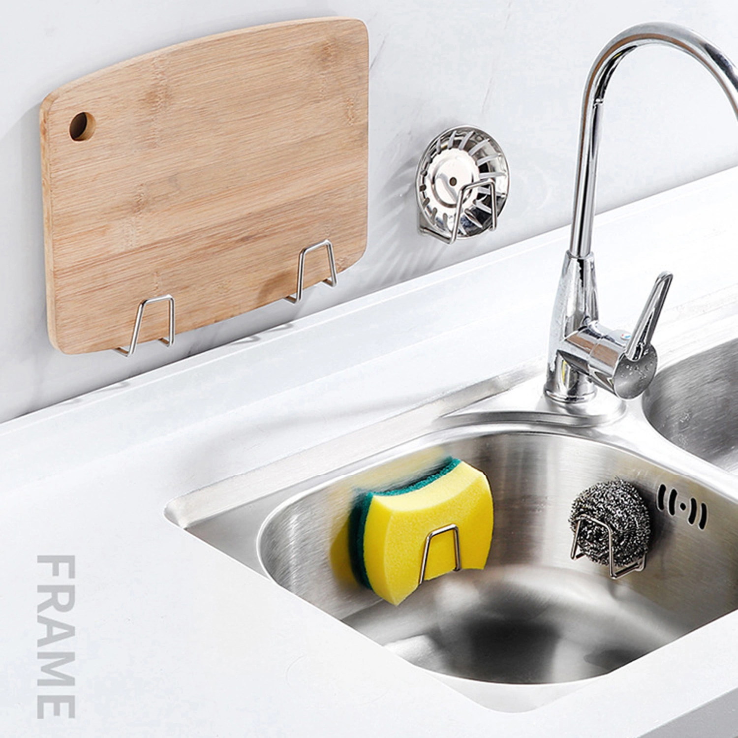 Adhesive Sponge Holder for Kitchen Sink, Stainless Steel Hanger