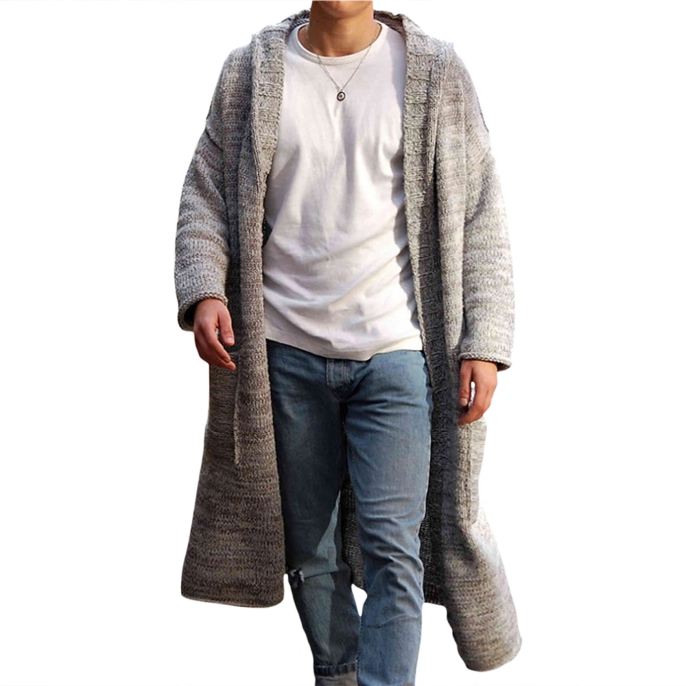 Men Loose Long Cardigan Solid Color Long Sleeve Hoodies Sweaters