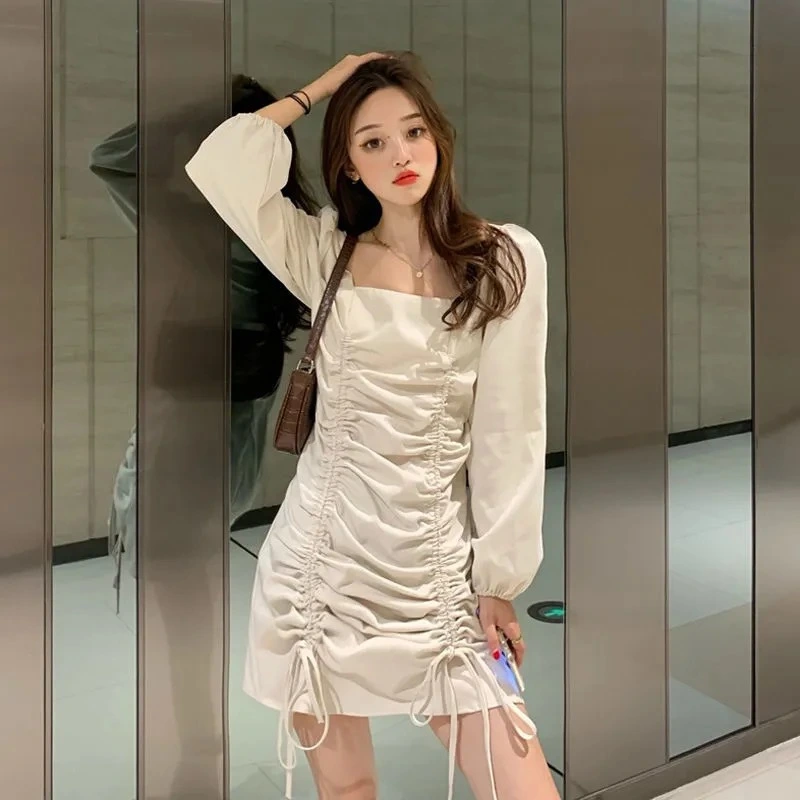 Women Fashion Long Sleeve Square Collar Dress Stylish Dress for Ladies