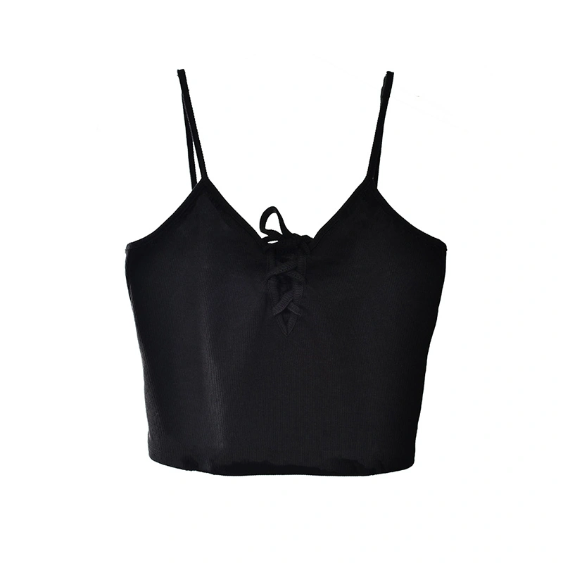 Women's Ribbed Crop Cami Tops, Spaghetti Strap Cross Tie-up Camisole