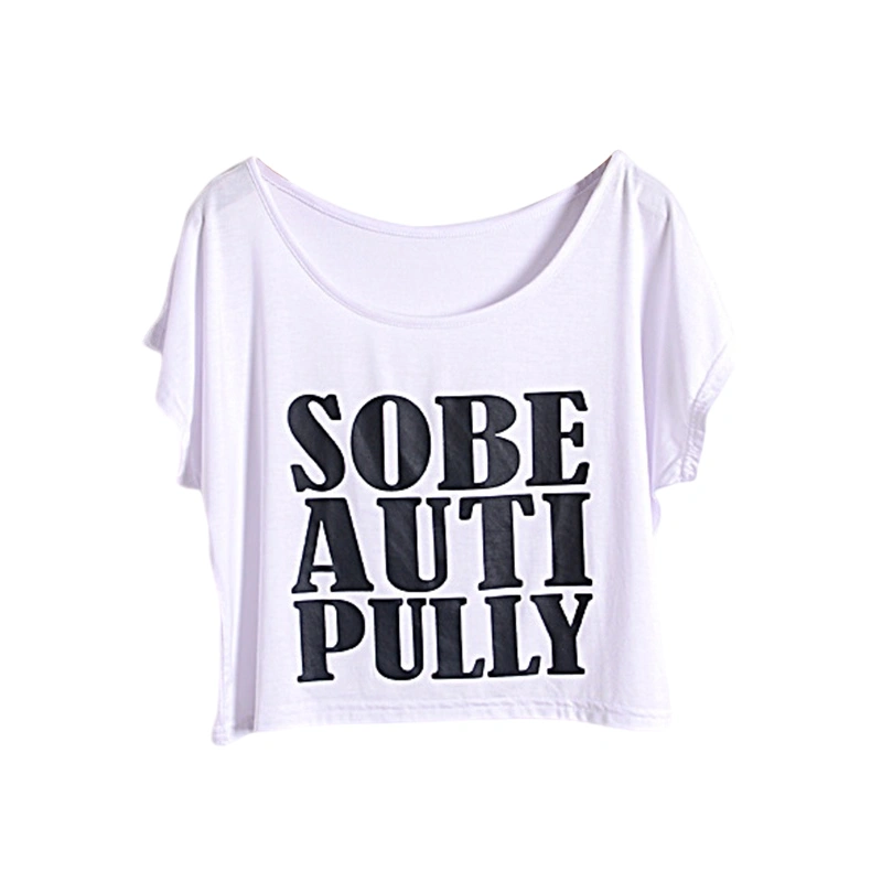 Women T-shirt, Short Sleeve Letters Print Loose Summer Ladies Crop Top