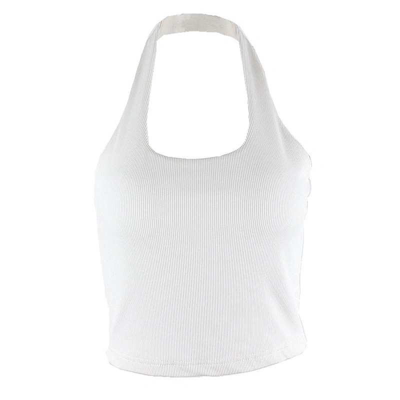 Women's Halter Neck Tank Tops, Sleeveless Solid Color Ribbed Crop Tops