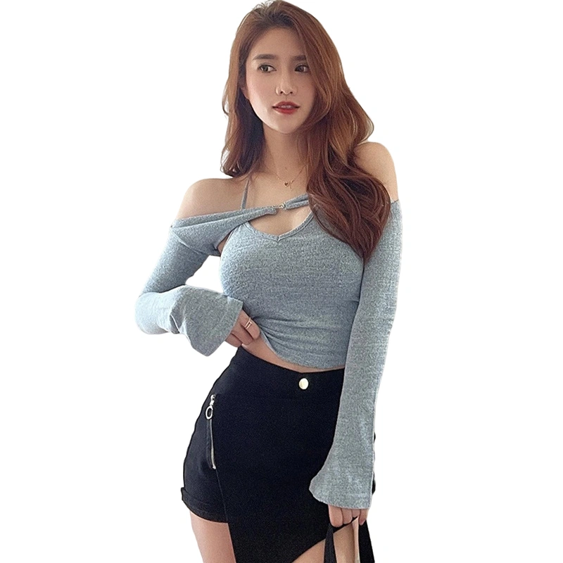 Women Vest Set, Lacing Halterneck Backless Vest with Crop Top