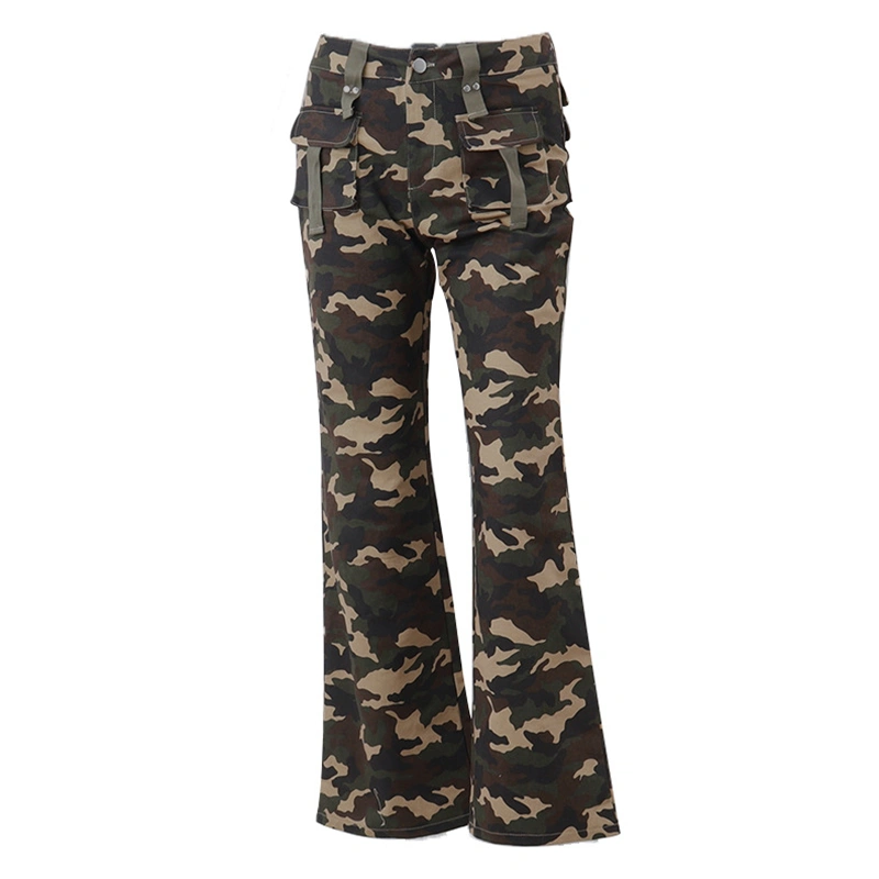 Women Fashion Cargo Pants Personality Camouflage High Waist Trousers