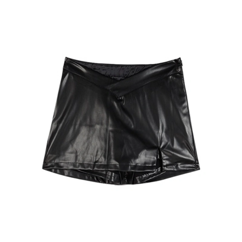 Women Mini Skirt, Low Waist PU Leather Solid Slim Fit Bodycon Skirt