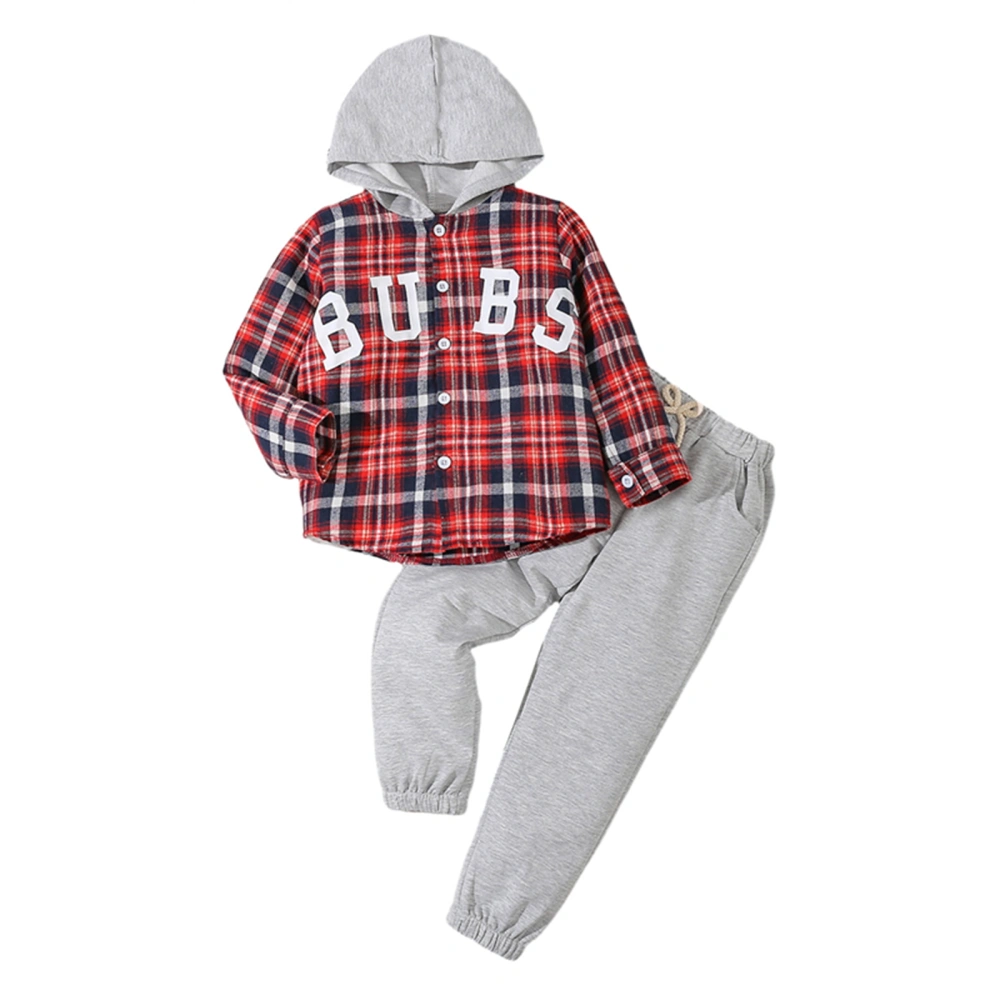 Toddler Boy Fall Outfits Long Sleeve Button Hooded Shirt + Pants Set