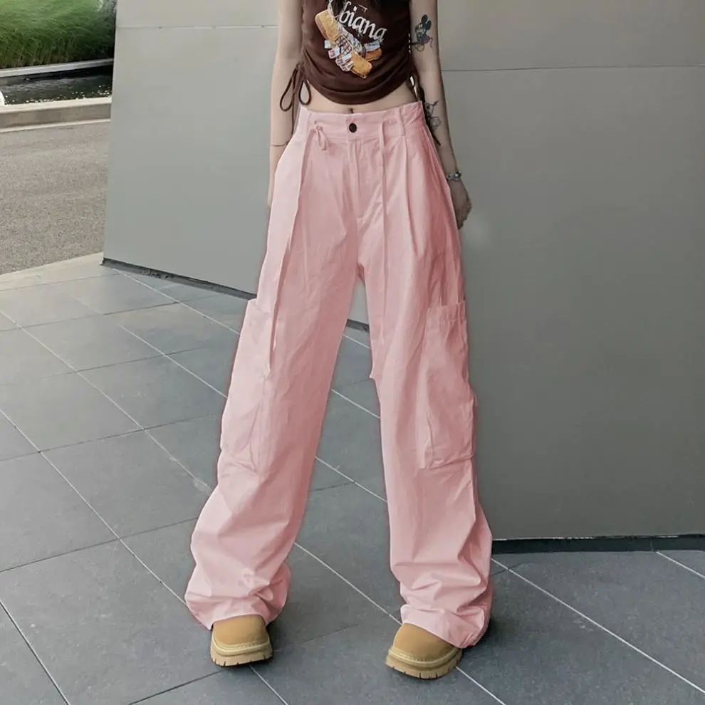 Women Cargo Pants, High Waist Loose Straight Trousers with Pockets