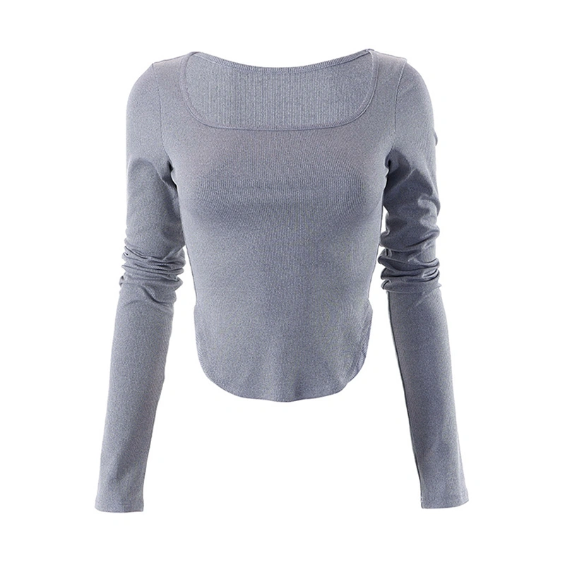 Women's Basic Tops, Long Sleeve Scoop Neck Slim Fitted T-Shirts