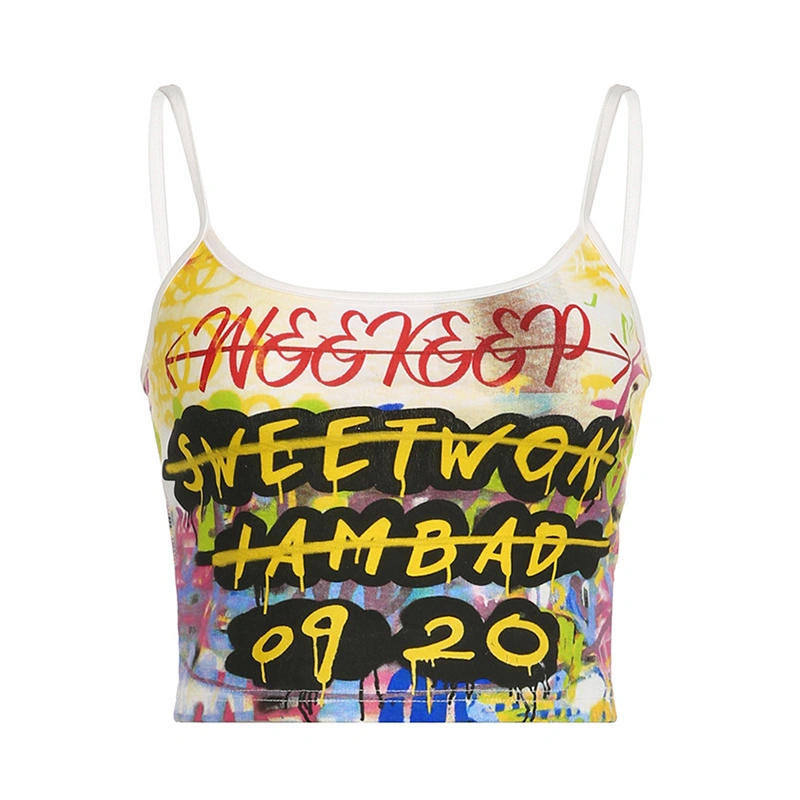 Women Camisole Letter Graffiti Print Sleeveless Shirt Summer Tank Tops