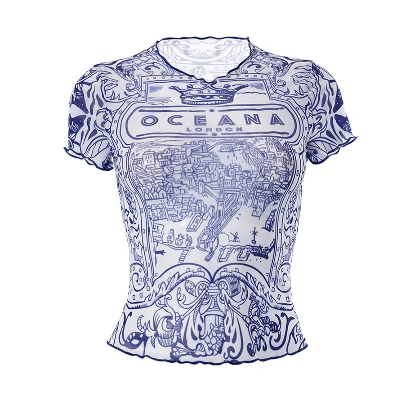 Women Fashion Print T-Shirts V-Neck Short Sleeve Shirts Tops