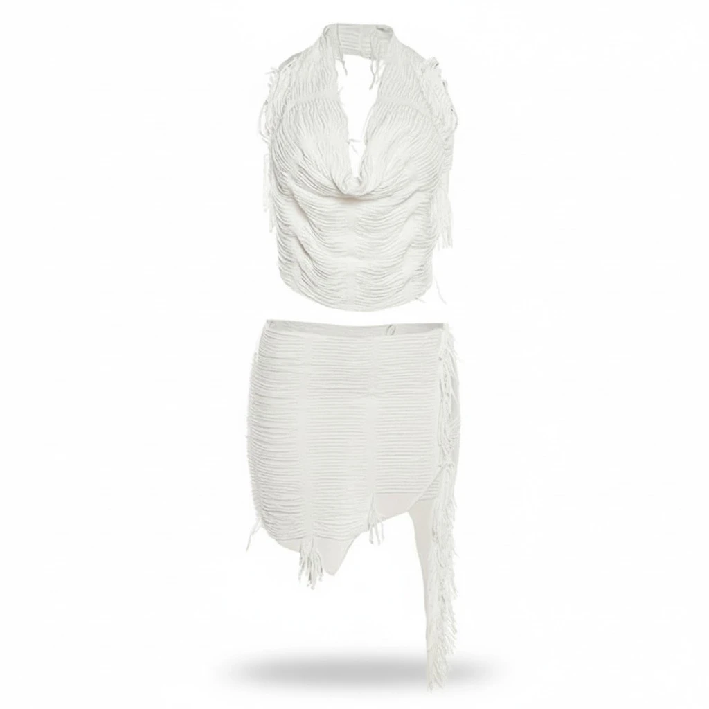 Women 2 Piece Summer Outfits Draped Halter Tops and Irregular Skirt