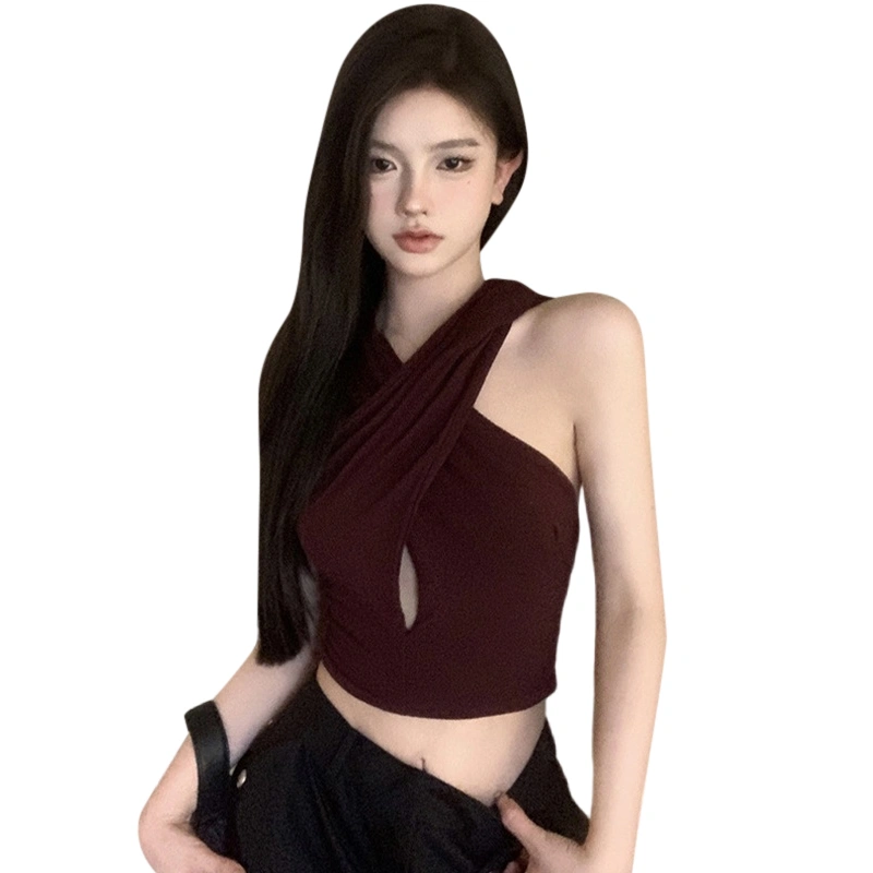 Women's Summer Solid Color Halter Neck Backless Hooded Tank Tops