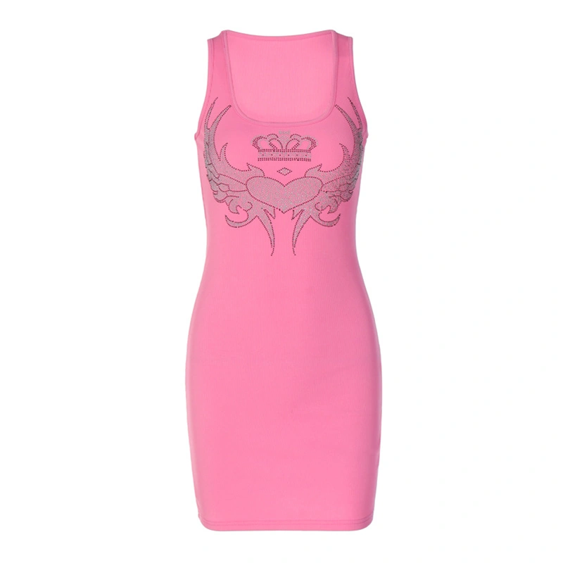 Women's Mini Dress Sleeveless Rhinestone Crown Bodycon Tank Dress