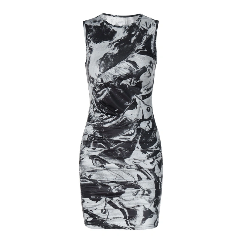 Women's Summer Mini Dress Sleeveless Abstract Print Bodycon Tank Dress