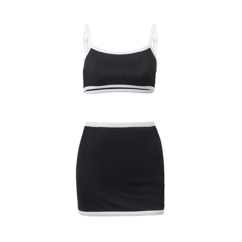 Women’s 2 Piece Summer Outfits Strap Crop Cami Tops + Mini Skirt Set