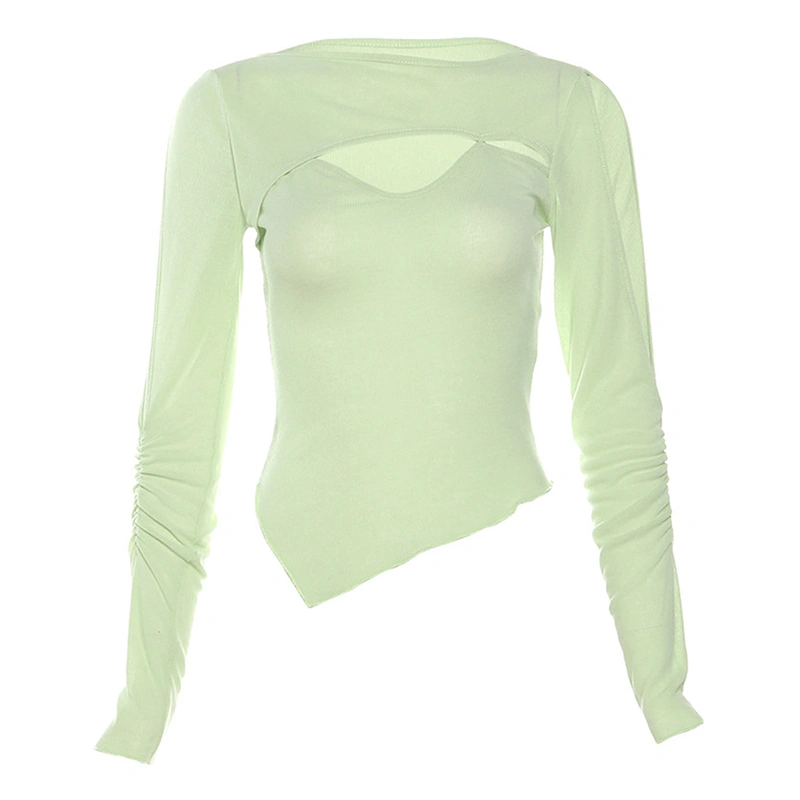 Women T-shirt, Long Sleeve Crew Neck Hollowed Irregular Tops