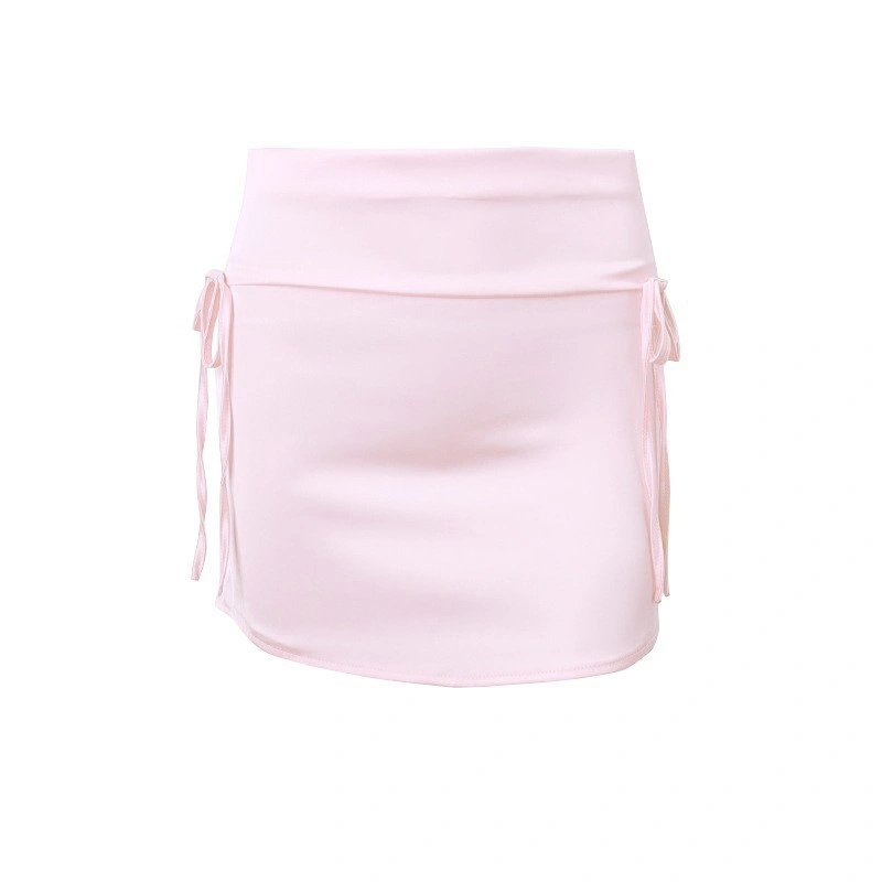 Women's Summer Solid Color Low Waist Tie Up Short Skirt for Parties