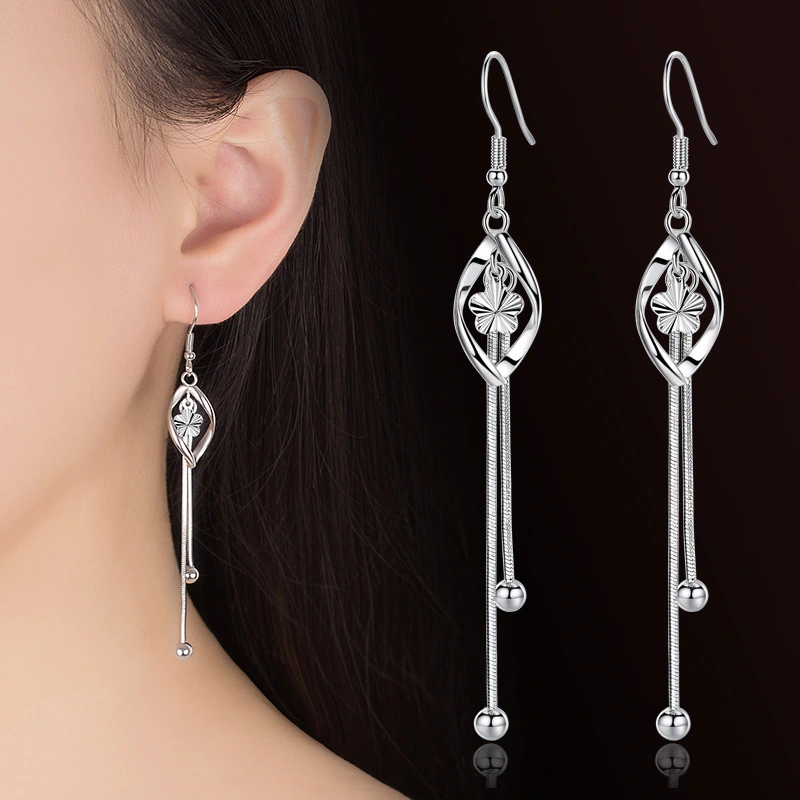 Temperament ear jewelry tassels exaggerated silver-plated mid-length earrings female earrings