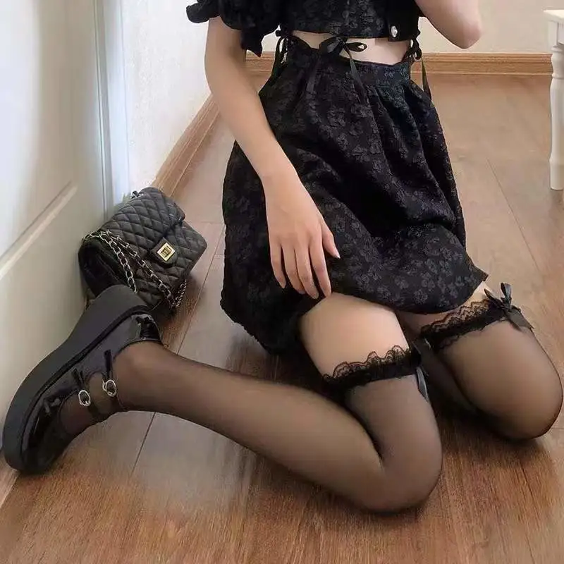 White Silk Bow Over The Knee Middle-long Stockings