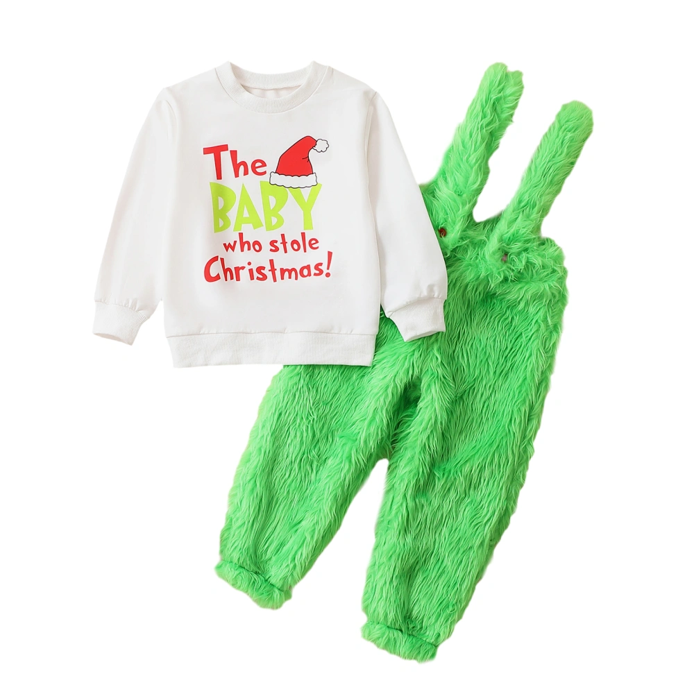 Girls Boys 2 Piece Outfits Christma Sweatshirt and Fuzzy Overalls Set 